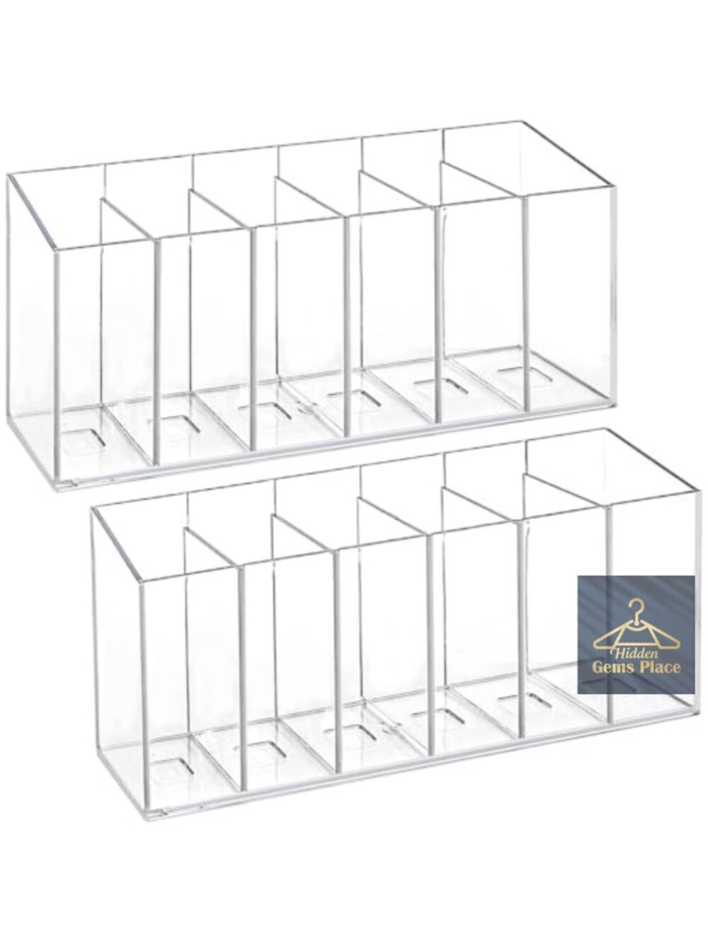 2 Pack Acrylic Pen Holder 6 Compartments with Removable Dividers for Desk